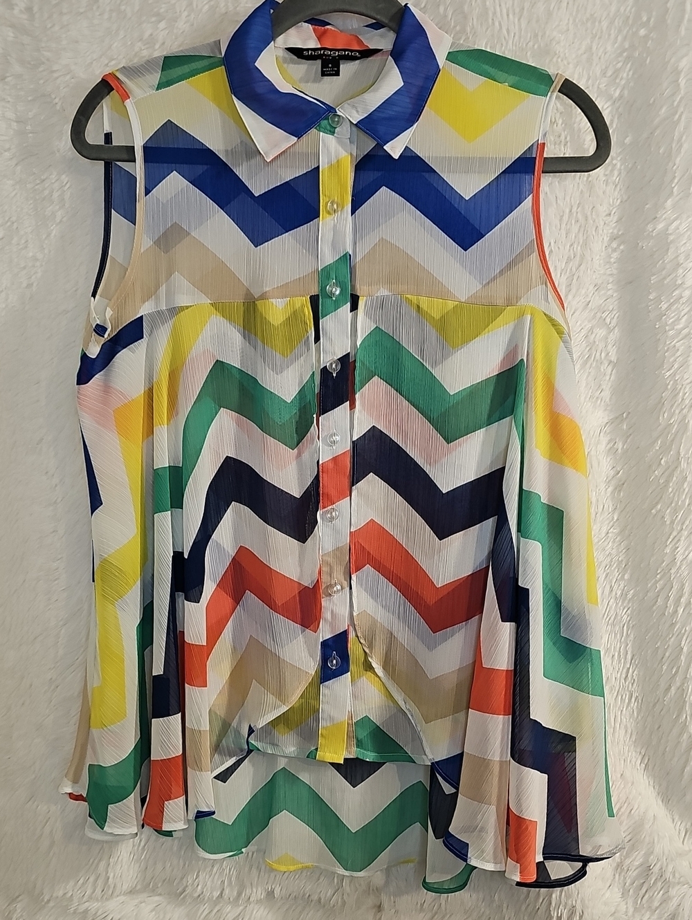 Sharagano Multicolor Chevron Sleeveless Button-Front Top